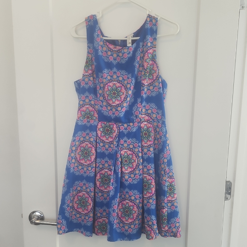 Pink Owl Blue and Pink Floral Kids Dress